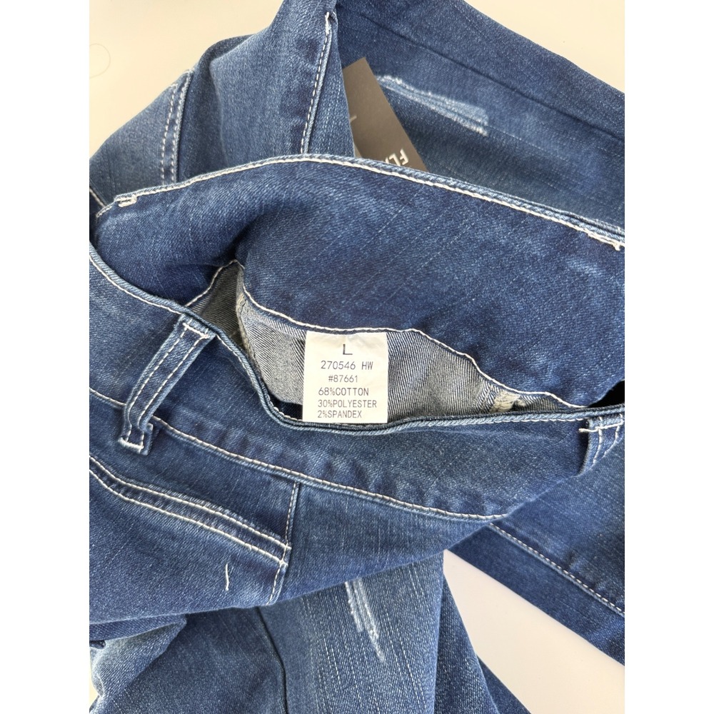Flamingals Womens High Waisted Sailor Button Jeans Dark Wash Distressed Size L - Picture 8 of 9